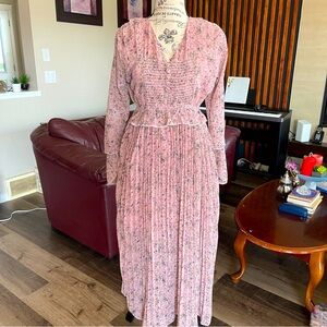 Vintage Pleated Baby Pink Maxi Dress fits Medium - Large